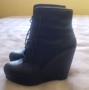 Black wedge lace up booties